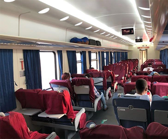 Inside a Lagos to Ibadan train showing seated passengers