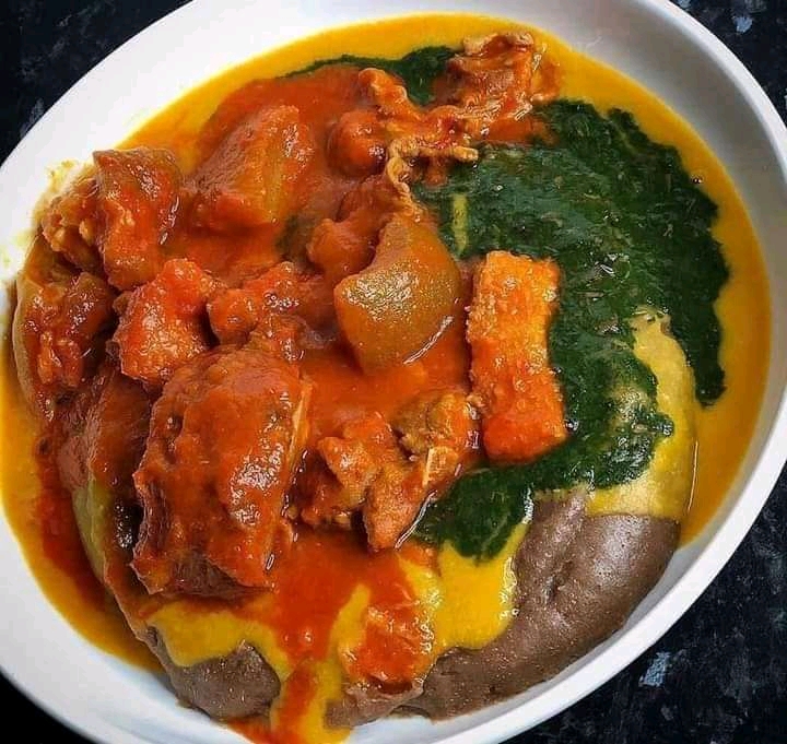 Amala, Gbegiri,Ewedu soup,
Amala in Ibadan