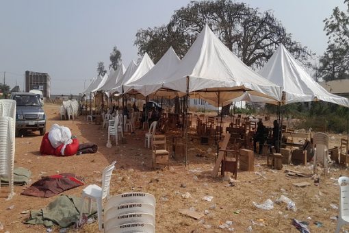 Ibadan children stampede. Abandoned chairs and tents after the Ibadan stampede